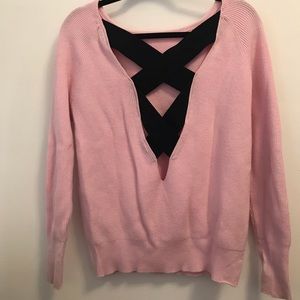 Pink Maje sweater with black cross cross back